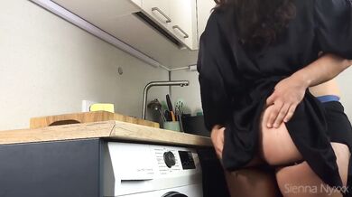 Big Ass Brunette MILF Night Gown Kitchen Blowjob Amateur