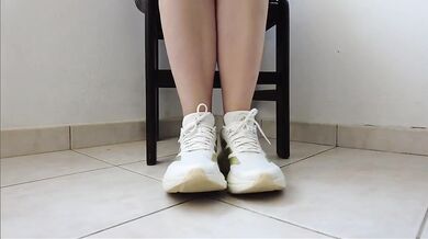White Sneakers And Ankle Socks Destroyed Gushing Choked