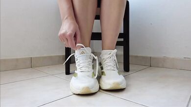 White Sneakers And Ankle Socks Destroyed Gushing Choked