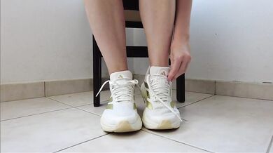 White Sneakers And Ankle Socks Destroyed Gushing Choked