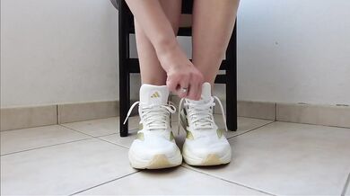 White Sneakers And Ankle Socks Destroyed Gushing Choked