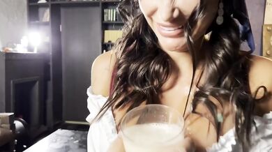 Bavarian girl Monika Fox at Oktoberfest brought beer to guest and fucked herself in ass and pussy with bottles