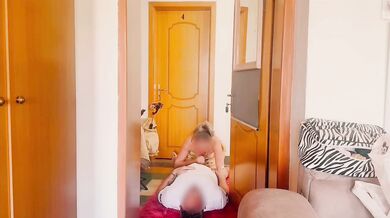Hot Blonde MILF Sucks Cock And Swallows Thick Load Outside Neighbor Front Door