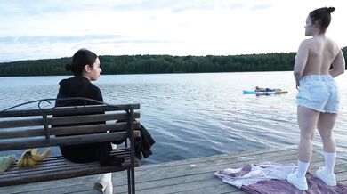 Two Girls Took Their Clothes Off On The Lake And A Passing Surfer Had Sex In The Open Air