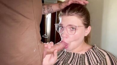 Shy Student Brunette Sucks a Big Dick Raw Slobbering Handjob Gonzo