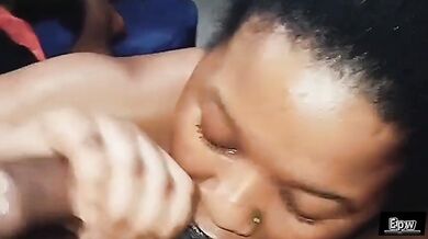 African Blowjob Queen Deepthroths BBC then gets hard Backshots moaning with pleasure