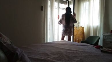 No Bra No Panties Hairy Pussy Milf Masturbation in Bedroom on Selfie