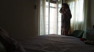 No Bra No Panties Hairy Pussy Milf Masturbation in Bedroom on Selfie