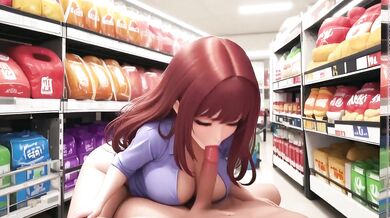 POV Brunette Store Aisle Sloppy Titfuck Cumshot Wet Pussy Gushing