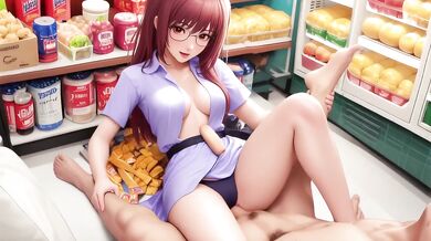 POV Brunette Store Aisle Sloppy Titfuck Cumshot Wet Pussy Gushing