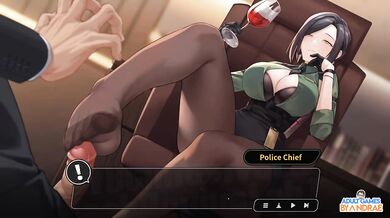 Destroyed Anime Visual Novel Footjob Gameplay with Big Tits Mayor Veronica Gushing