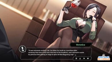 Destroyed Anime Visual Novel Footjob Gameplay with Big Tits Mayor Veronica Gushing