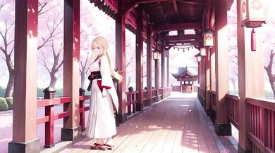 Blonde Miko Destroyed Under Cherry Blossoms with Sheer White Skirt Choked Gushing