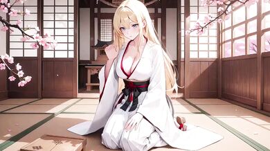 Blonde Miko Destroyed Under Cherry Blossoms with Sheer White Skirt Choked Gushing
