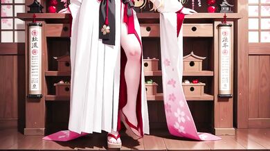 Blonde Miko Destroyed Under Cherry Blossoms with Sheer White Skirt Choked Gushing