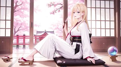 Blonde Miko Destroyed Under Cherry Blossoms with Sheer White Skirt Choked Gushing