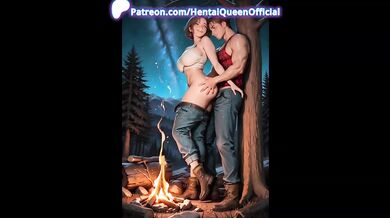 Shorthair Brunette Campfire Outdoor Cowgirl Blowjob Bigtits Wetbody Creampie Hardcore AI Generated