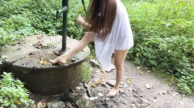 Barefoot Walker Destroyed In Forest Nature Wash Choking On Dirty Feet Water