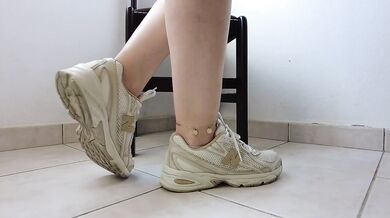 White Ankle Socks And New Balance 740 Destroyed By Foot Fetish Amateur Solo Female HD