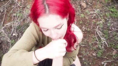 Outdoor Blowjob With Hot Redhead Sloppy Cum in Mouth Swallowing Deepthroat