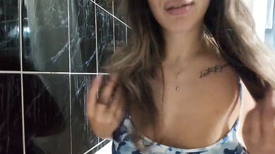 American Stepmilf with Huge Natural Big Tits Pisses in Shower While Solo Masturbating Destroyed by Golden Shower