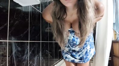 American Stepmilf with Huge Natural Big Tits Pisses in Shower While Solo Masturbating Destroyed by Golden Shower