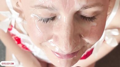 Cute British Wife Sucks Cock Gets Facial Then Handcuffed and Face Cummed On