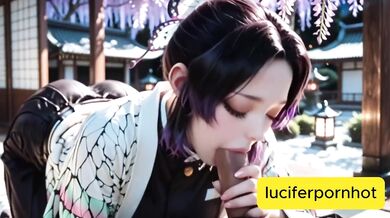 Shinobu Kocho Destroyed Gushing Cock in Night Garden of Blooming Wisteria 3D AI Hentai