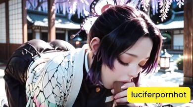 Shinobu Kocho Destroyed Gushing Cock in Night Garden of Blooming Wisteria 3D AI Hentai