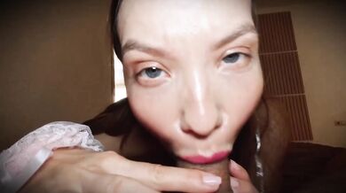 POV Blowjob Destroyed Face Gushing Cum Hot Babe