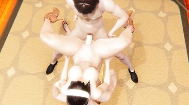 Yor Forger Destroyed by Two Men Gushing and Choked in Anime Threesome