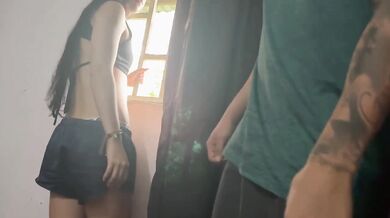 Stepdaughter Destroyed At Window While Latina Walks By Amateur Casting