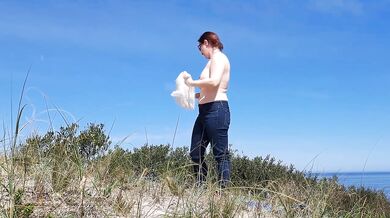 Mila Naturist Strips Naked on a Quiet Uruguay Beach Touching Herself
