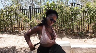 Destroyed Ebony Bad Bitch Newbie Model Casting Broken In Gushing Big Pierced Tits Slim Thick Body Walking The Path Spring Break