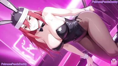 Tayuya bunny suit blowjob lures her boss for rough uncensored big tits hentai cumshot