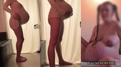 Pregnant MILF Lily Corinth dances in sheer dress rubbing wet pussy gets fingered huge belly stretchmarks bare feet no panties no cumshot
