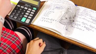 Schoolgirl Stroking Him Off in Math Class Under the Table with Cumshot
