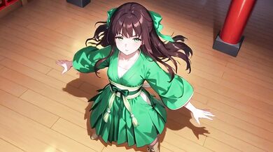 Green Kimono Ninja Kneeling Drenched Wet Skin Seductive Orgasm