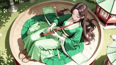 Green Kimono Ninja Kneeling Drenched Wet Skin Seductive Orgasm