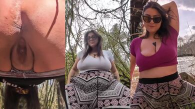 BBW Flashes and Spreads in Nature With Big Tits Milf