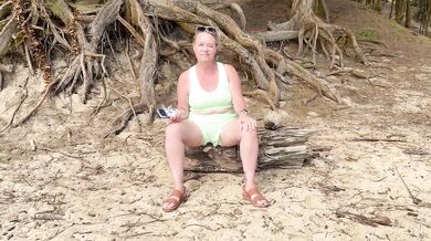 Blonde Girl Masturbating and Peeing on the Beach in Public