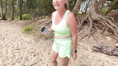 Blonde Girl Masturbating and Peeing on the Beach in Public