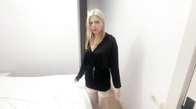 Cute Blonde Hotel Administrator Takes Destroying Deepthroat Sloppy Blowjob With Big Dick