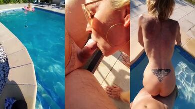 French Poolside MILF Destroyed by Outdoor Fuck and Blowjob While Nude Swimming