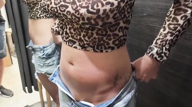 Public Fitting Room Flashing Pussy and Big Tits With Curtain Open
