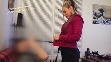 Real Amateur homemade wife shared with young bull for hot threesome sex in front of husband