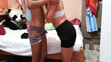 Threesome with the skinny classmate and her big ass friend has it very tight