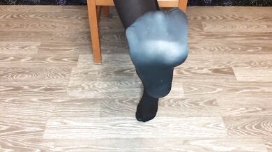 Girl snow her nylon stockings after holiday.