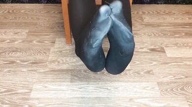Girl snow her nylon stockings after holiday.