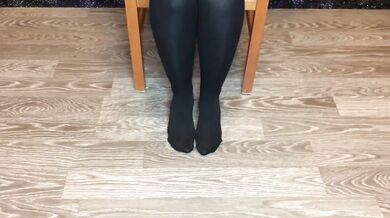 Girl snow her nylon stockings after holiday.